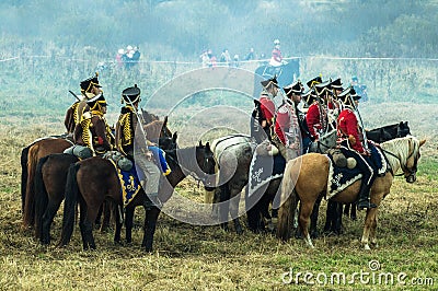 Reconstruction of battles of the Patriotic war of 1812 Russian city Maloyaroslavets. Editorial Stock Photo